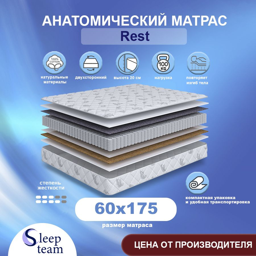 Sleepteam Матрас Rest, Независимые пружины, 60х175 см #1