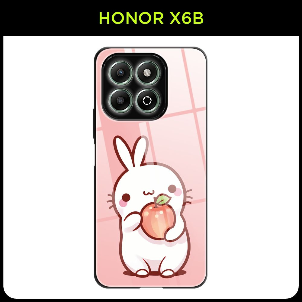 Стеклянный чехол на Honor X6b / Хонор Х6б с принтом "Зайка с яблоком"  #1