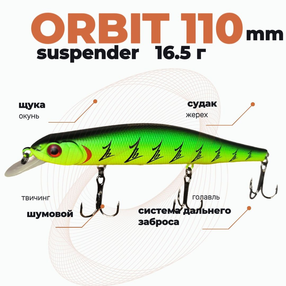 Воблер Orbit 110 mm suspender col#g100m шумовой заглубление до 1,5 на щуку , судака , окуня  #1