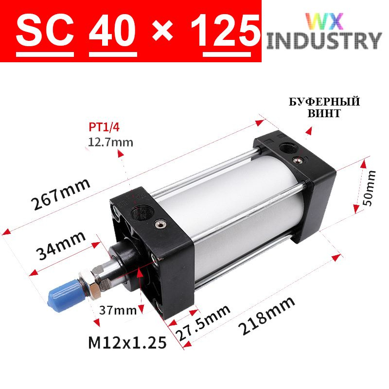 Пневмоцилиндр SC 40X125,ход поршня 125 мм #1