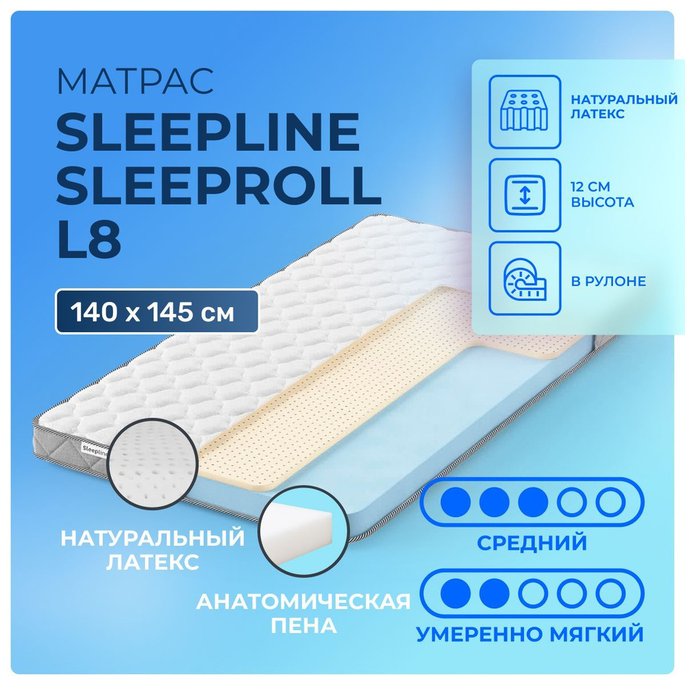 Матрас 140х145 Sleepline SleepRoll L8, беспружинный, двусторонний с разной жесткостью, полумягкий, cредне-жёсткий, #1