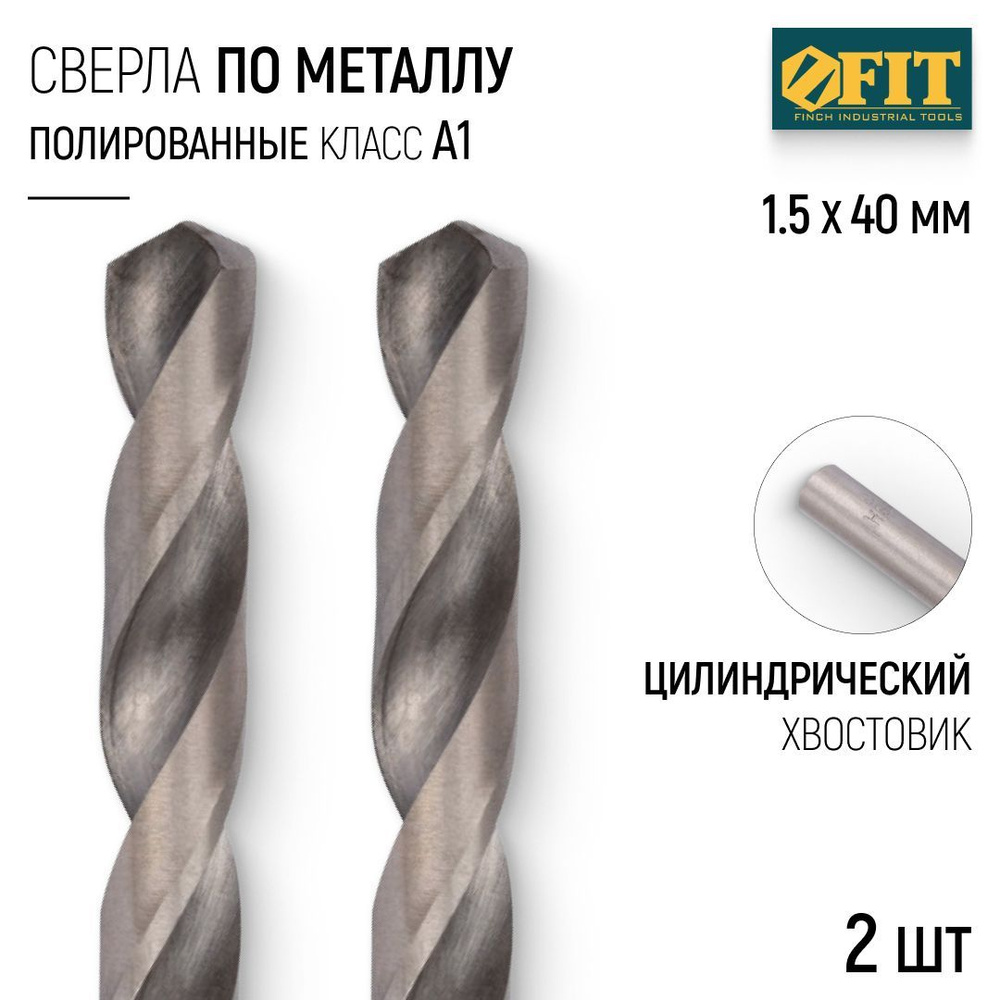 FIT Сверла по металлу 1,5 x 40 мм HSS полированные 2 шт. #1