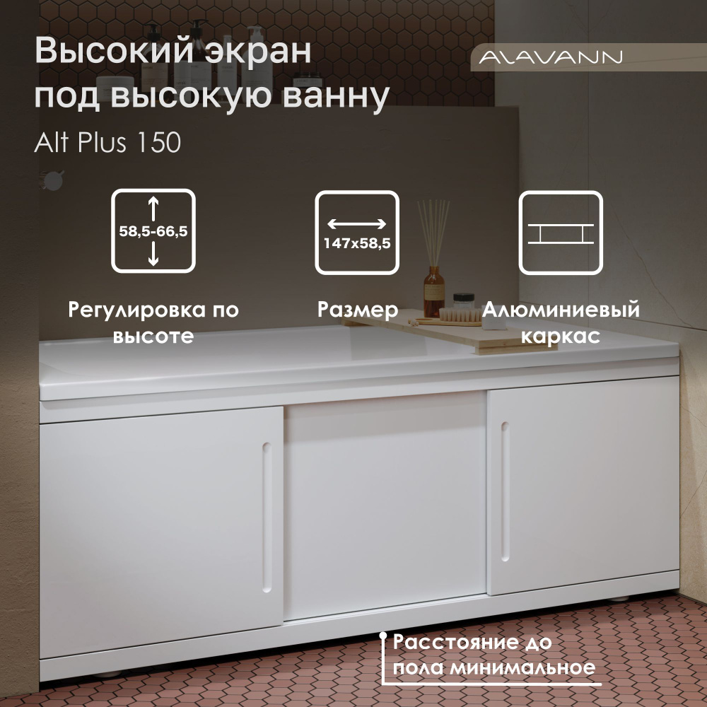 Экран под ванну Alt Plus 150 см раздвижной (купе), из МДФ, белый  #1