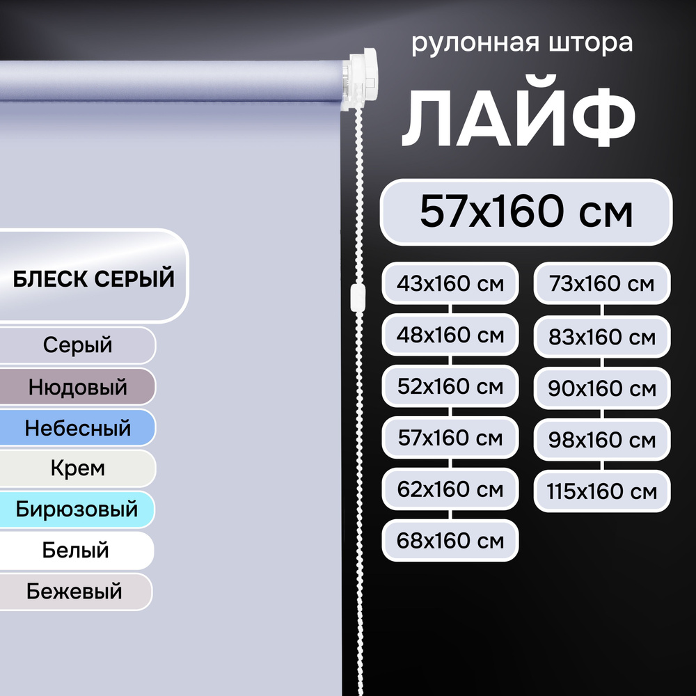 Рулонные шторы на окна 57х160 см Эскар Лайф цвет блеск серый  #1