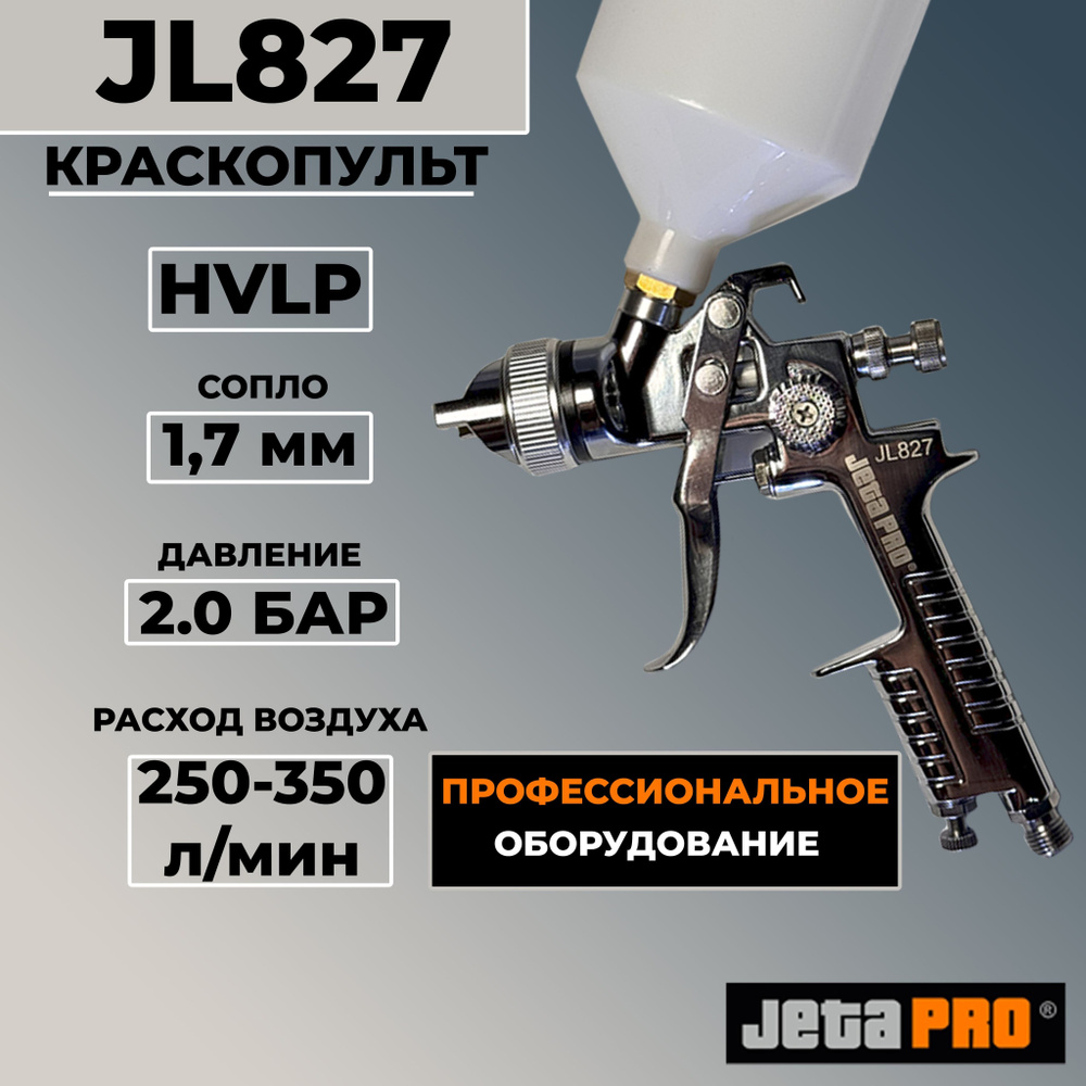 Краскопульт JETA PRO JL827 HVLP дюза 1.7 мм верхний бачок 0.6 л #1