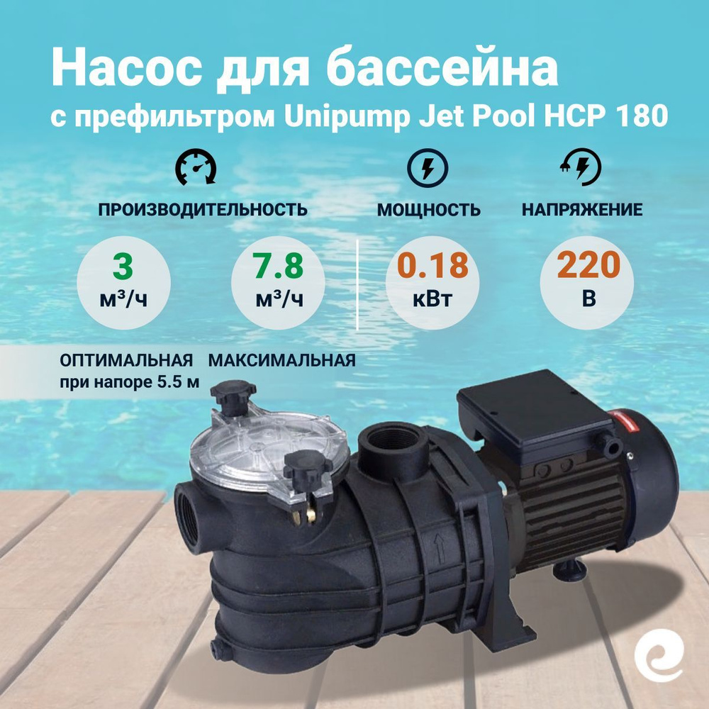 Насос с префильтром Unipump Jet Pool HCP 180, 0.18 кВт, 220 В, производительность 3 куб.м/ч  #1