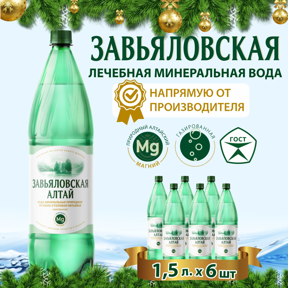 Минеральная вода лечебно столовая с магнием, газированная. Завьяловская 1,5л х 6 шт.  #1