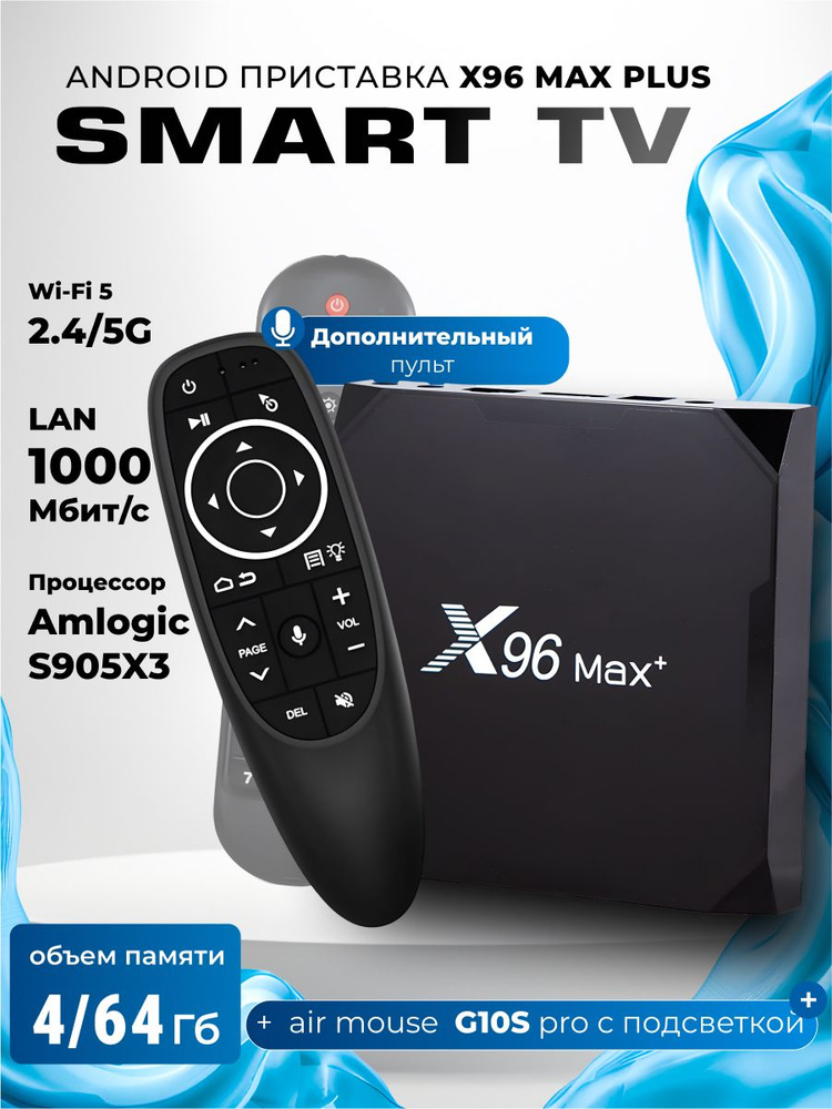 Медиаплеер X96 MAX +//, HDMI, RJ-45 Ethernet, USB, золотой, черно