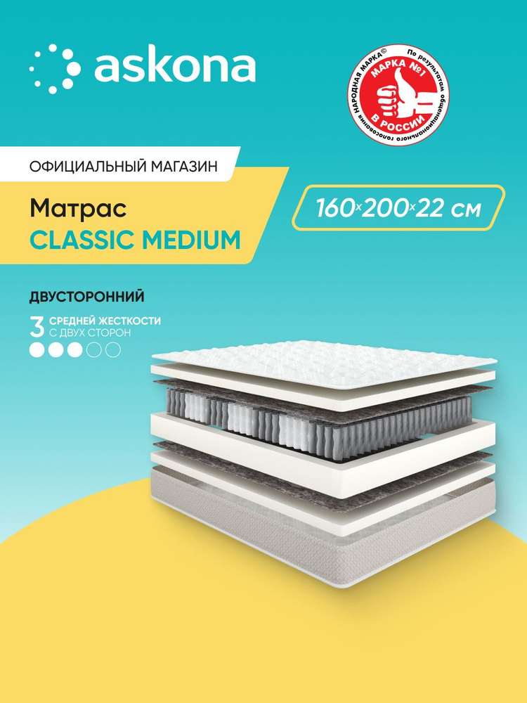 Матрас Askona / Аскона 160х200 Classic Medium Ортопедический / Анатомический #1