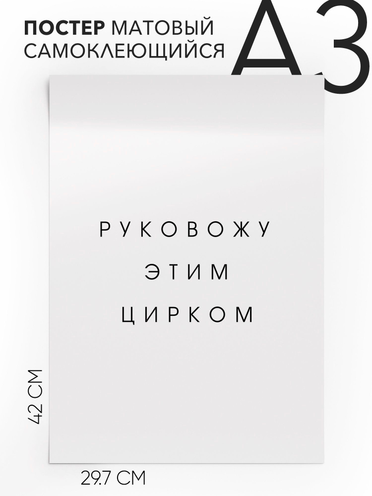 Постер с надписью на стену, плакат - интерьерная Руковожу этим цирком, 30х42, А3, Самоклеящийся #1