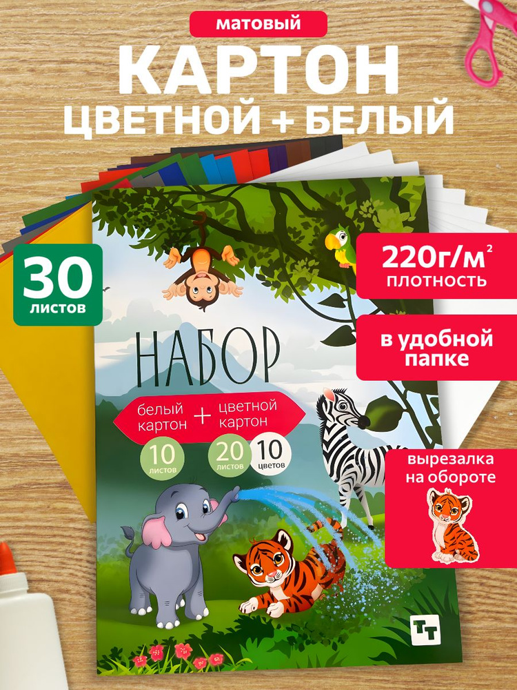 Цветной картон + белый в папке #1