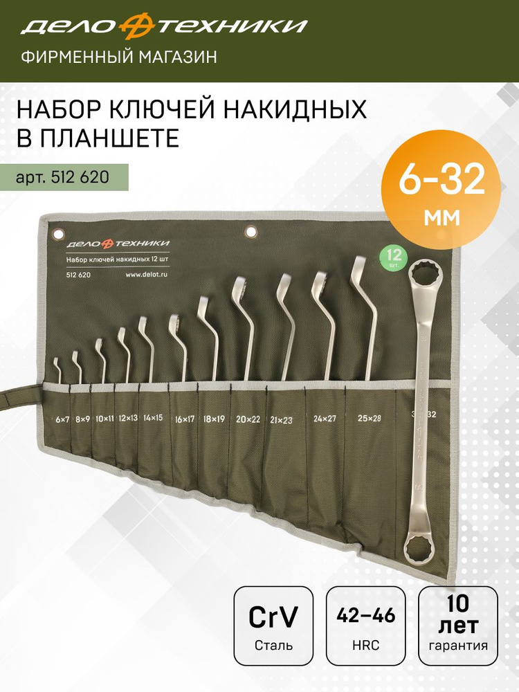Набор ключей накидных-12 шт. (6*7 - 30*32) тетрон. сумка 69/1 512620