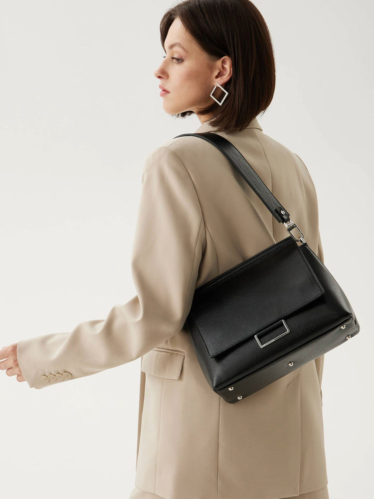 AFINA Сумка на плечо кросс боди натуральная кожа, черная #1