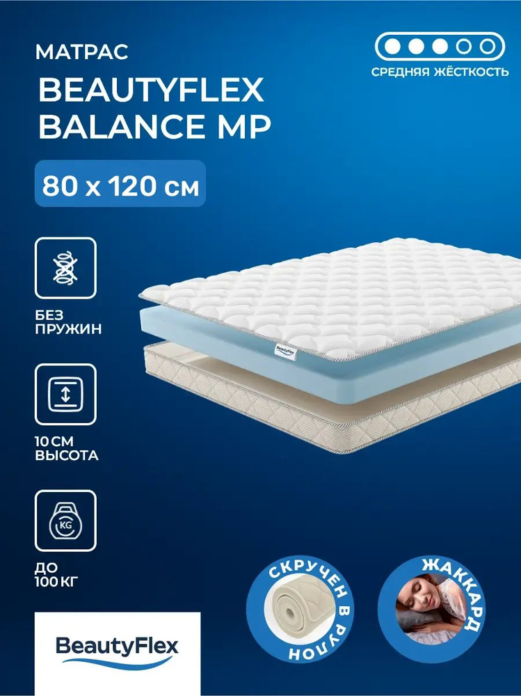 Наматрасник-топпер 80х120 BeautyFlex Balance в скрутке, средне-жёсткий, пенополиуретан, без пружин, для #1