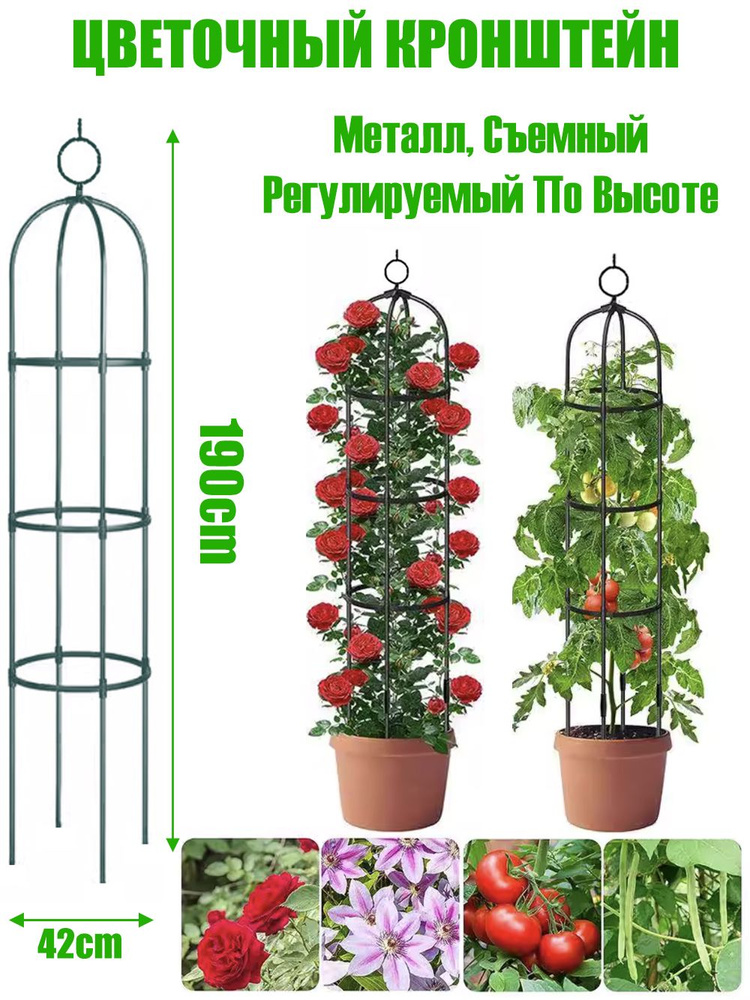 Опора для растений, Шпалера для вьющихся растений "Ракета" 3 кольца, 1.9m*0.42m #1