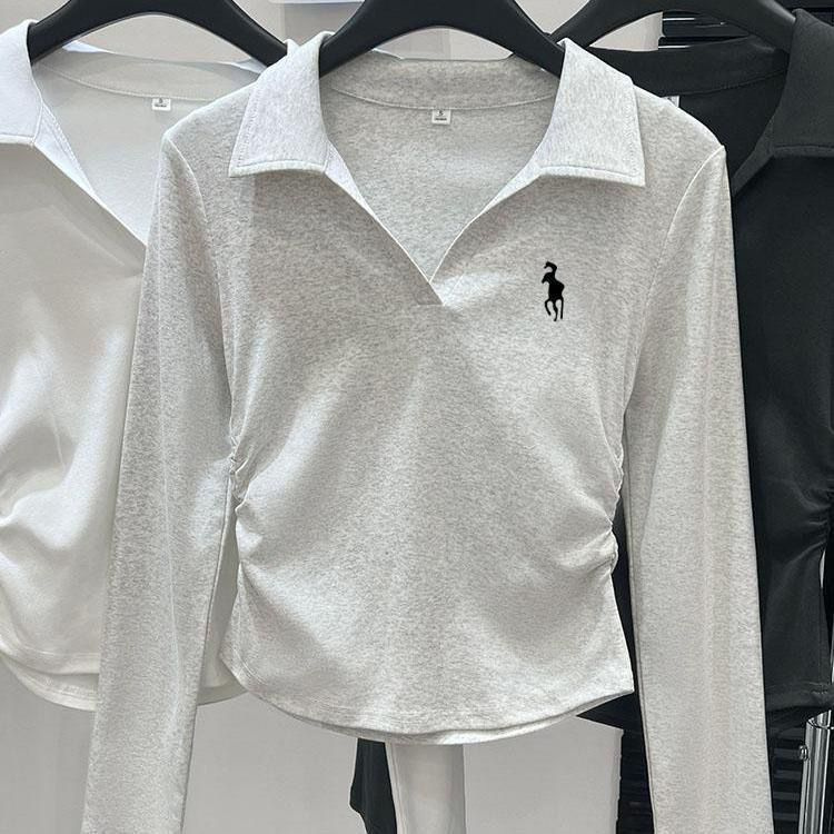 Футболка Polo Ralph Lauren Женская осенне-зимняя новая приталенная рубашка с вышивкой и длинными рукавами #1
