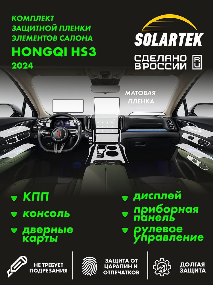 HONGQI HS3 Комплект защитных матовые пленок на КПП, климат, консоль, дисплей, приборную панель #1
