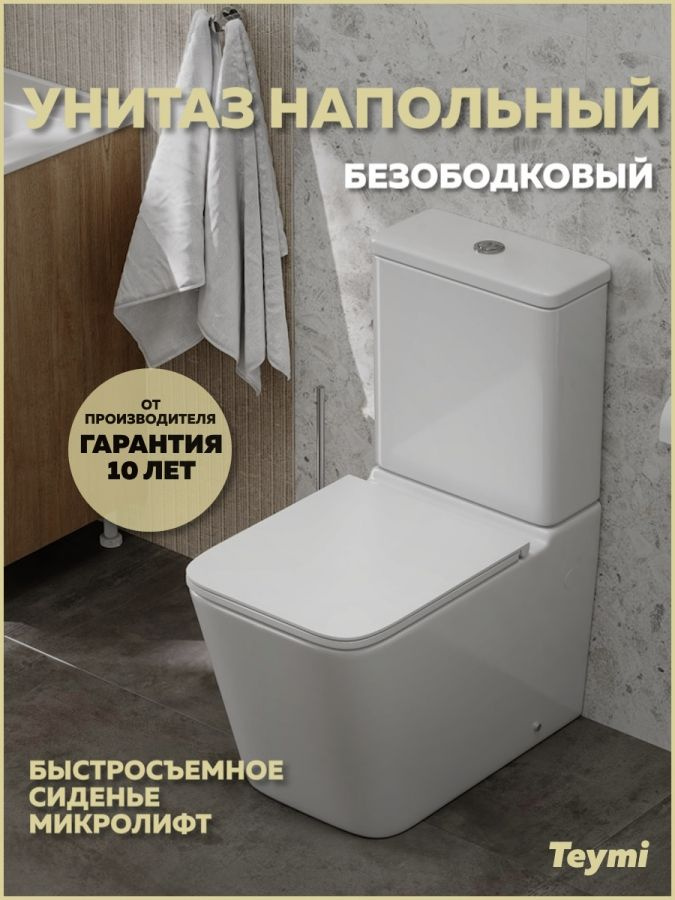 Унитаз напольный безободковый с быстросъемным сиденьем микролифт Teymi Helmi R T40327 #1