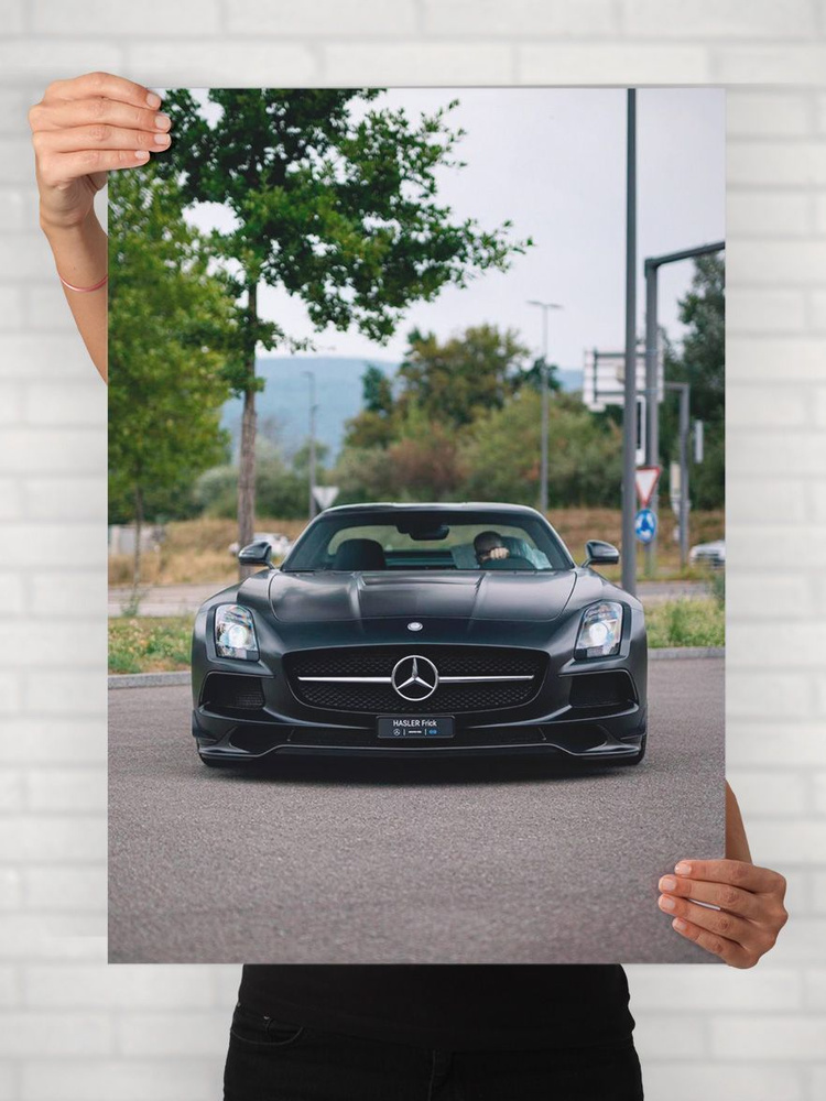 Плакат на стену для интерьера Легенды Авто (Мерседес Бенц SLS AMG Блэк Серии - Mercedes Benz SLS AMG #1