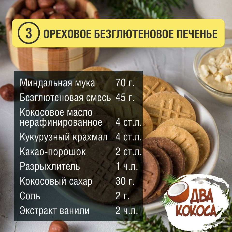 Пецепт орехового безглютенового печенья с кокосовым сахаром