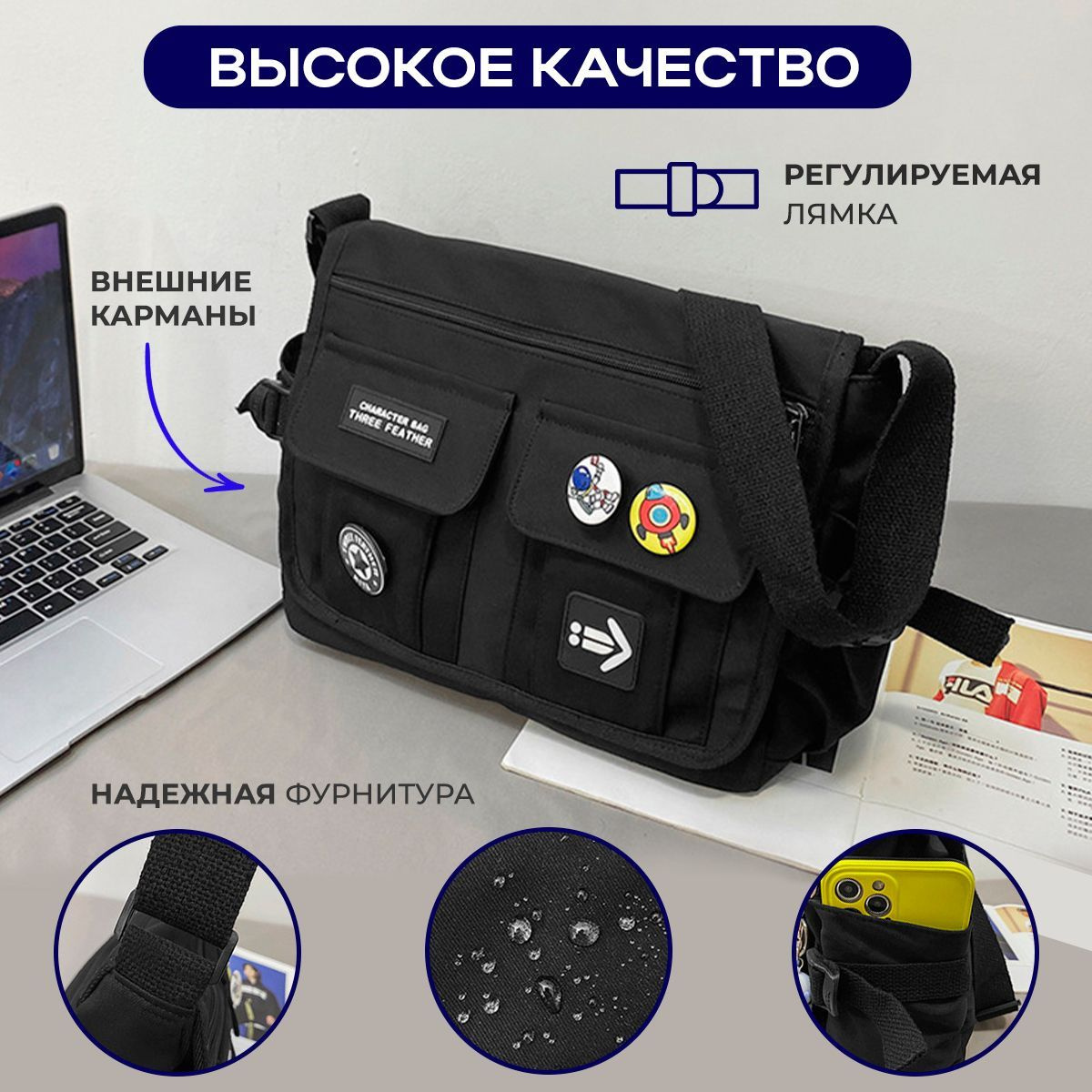 Универсальная сумка через плечо, мужская женская тканевая сумка для ...