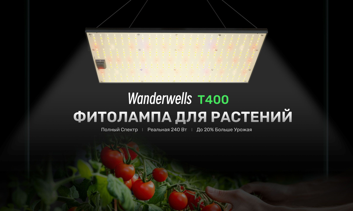 Wanderwells T400 ФИТОЛАМПА ДЛЯ РАСТЕНИЙ Полный Спектр · Реальная 240 Вт · До 20% Больше Урожая