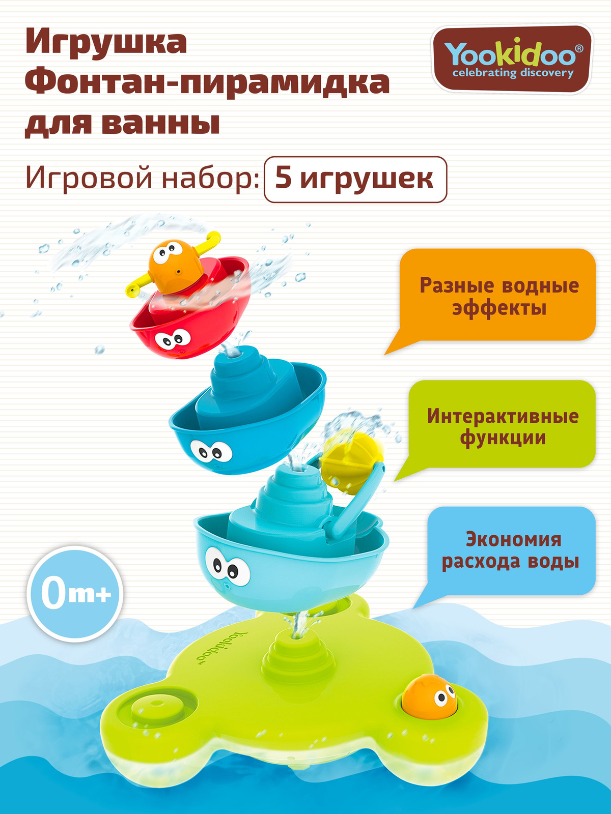 Yookidoo Пирамидка Весёлый фонтан — главное фото игрушки для ванной