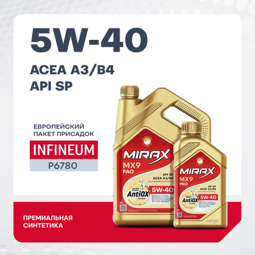 Масло моторное MIRAX MX9, API SP, ACEA A3/B4 5W-40 Синтетическое