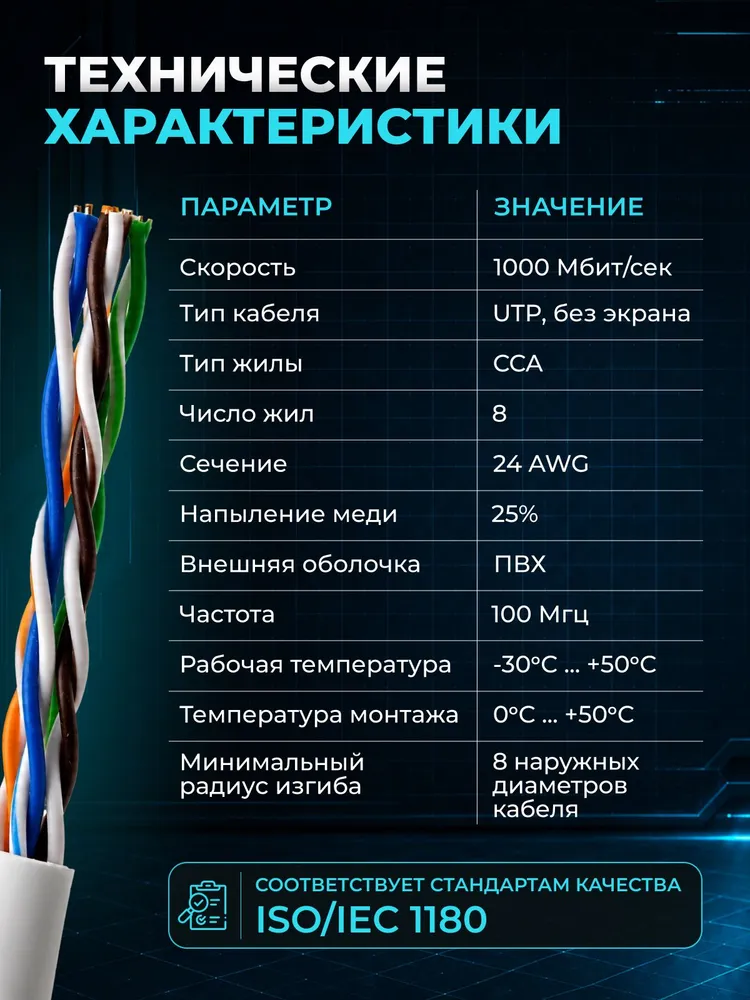 Кабель витая пара 305м, кабель UTP, бухта витая пара, 5e, rj45, CCA, 305 м, фото 5