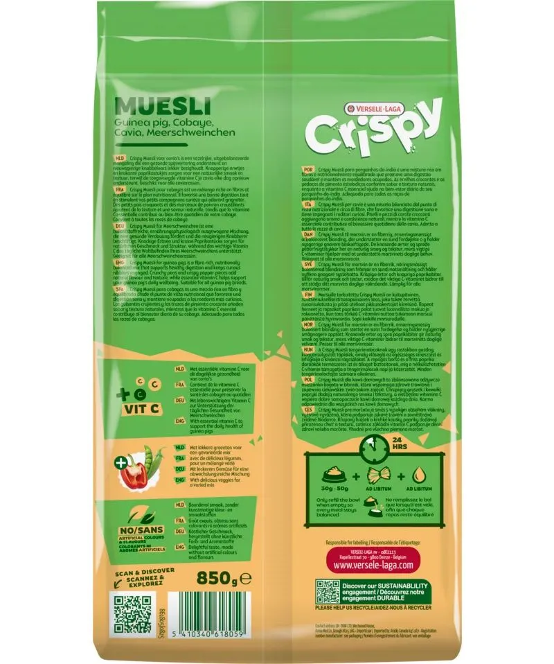 Сухой корм для морских свинок Versele Laga Crispy Muesli Guinea Pigs 850г / Версель Лага корм для грызунов, лакомство для морских свинок, 850 г, фото 5