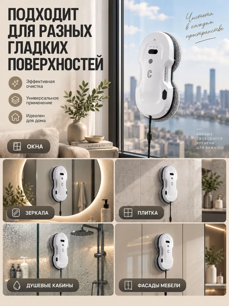 Робот мойщик окон 7500 Па, автоматический с распылением, с 10 салфетками, Cswur S340, вариант, фото 6