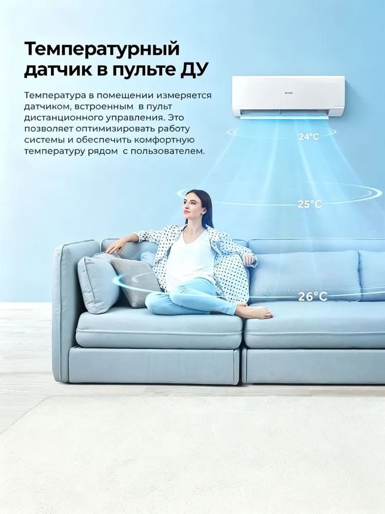 Сплит-Система EVO, ON/OFF Сплит Система 12, Для Дома. Тихая И Комфортная Работа,Комфортный сон,Гидрофобное анодированное покрытие, вариант, фото 3