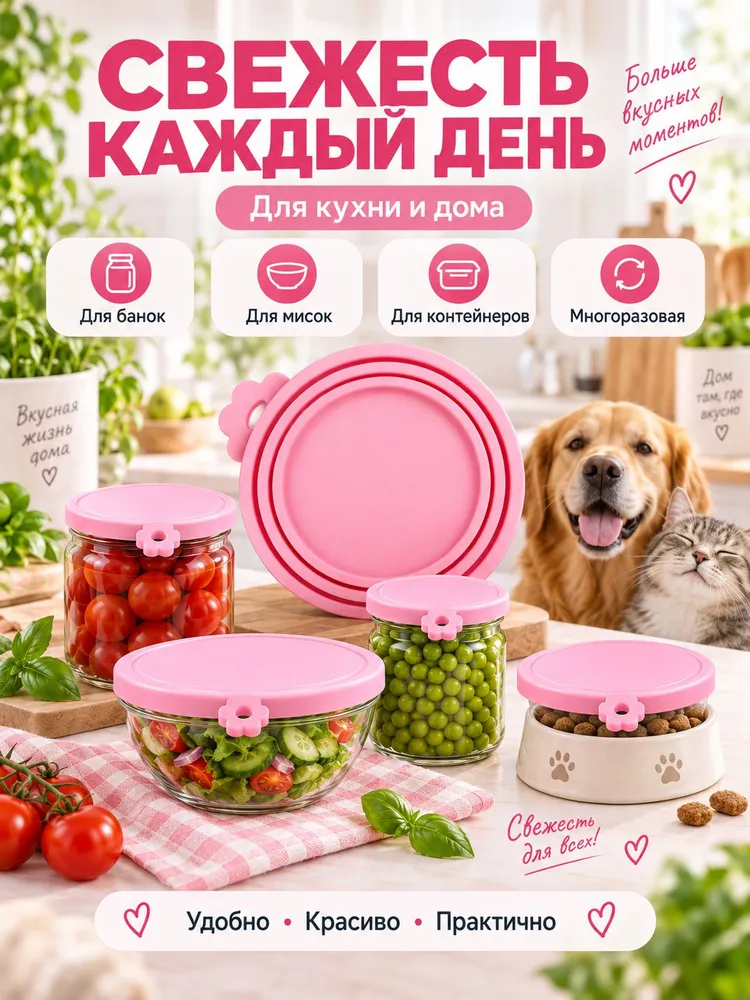 Силиконовая крышка для консервных банок 9 см, многоразовая универсальная крышка, розовая, розовый, фото 4