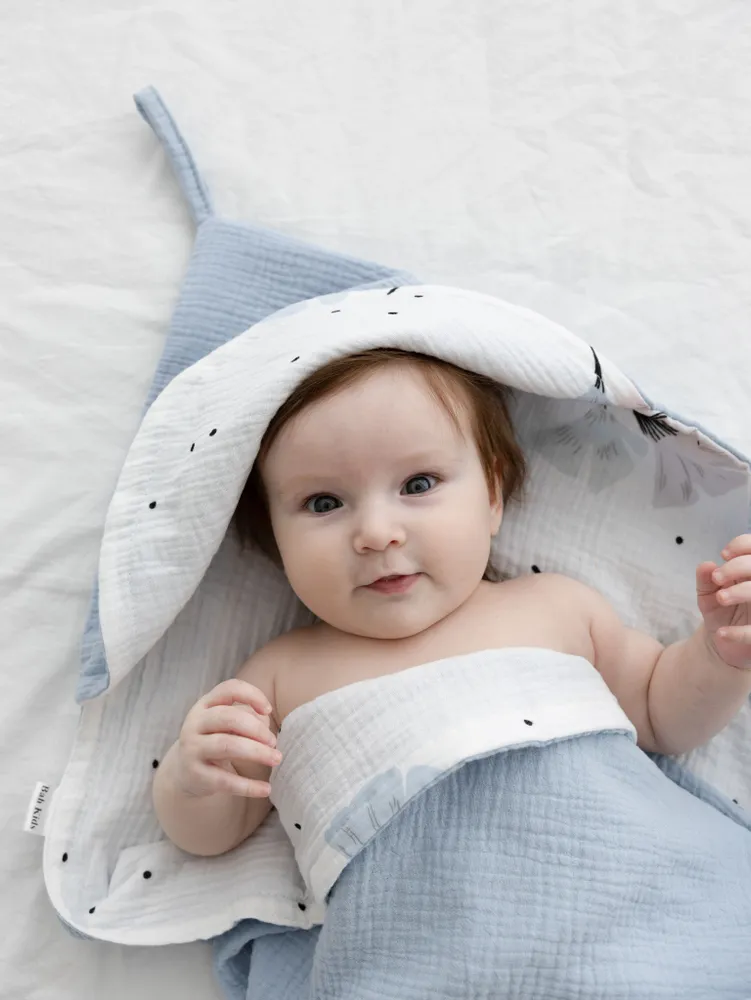 Bah Kids Полотенце детское 95x95 см, муслин, хлопок, голубой, 95x95 см, фото 4