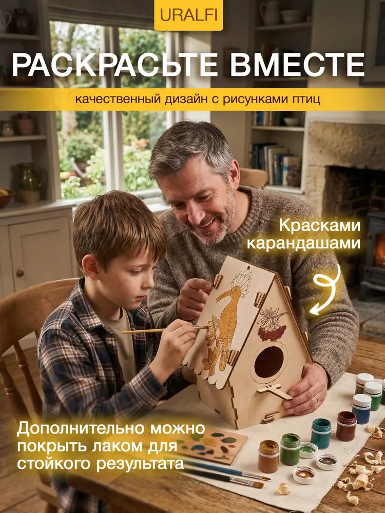 Скворечник для птиц деревянный "Классический", кормушка для птиц на окно для дачи и сада, вариант, фото 3
