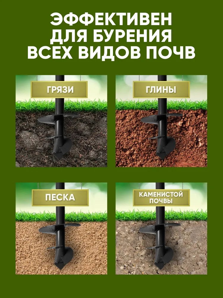 Бур садовый ручной для земли 80мм (8см) 95 см, вариант, фото 4