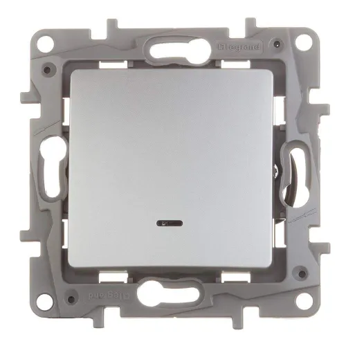 Выключатель Legrand Etika одноклавишный встраиваемый алюминий с подсветкой 672403