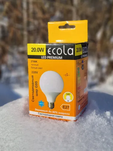 Светодиодная лампочка E27 шар G95 20W 2700K, теплый свет, 1шт