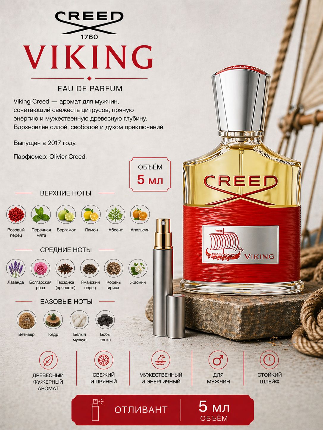 CREED Viking Парфюмерная вода для мужчин 5 мл Отливант купить