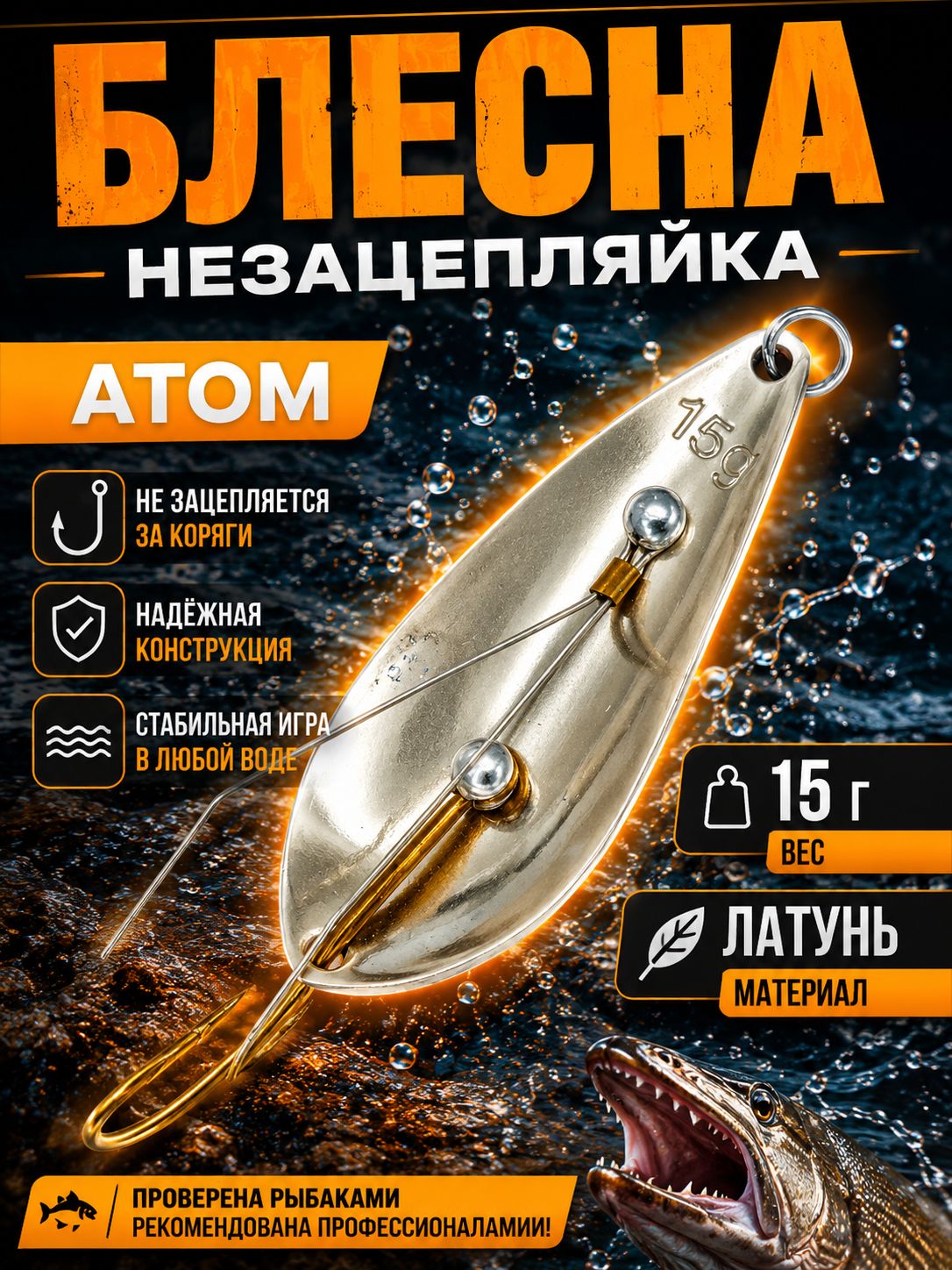 Блесна незацепляйка колебалка атом на щуку, жереха и судака