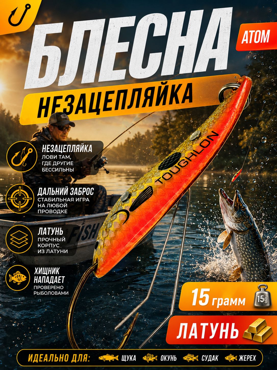 Блесна незацепляйка колебалка атом на щуку, жереха и судака