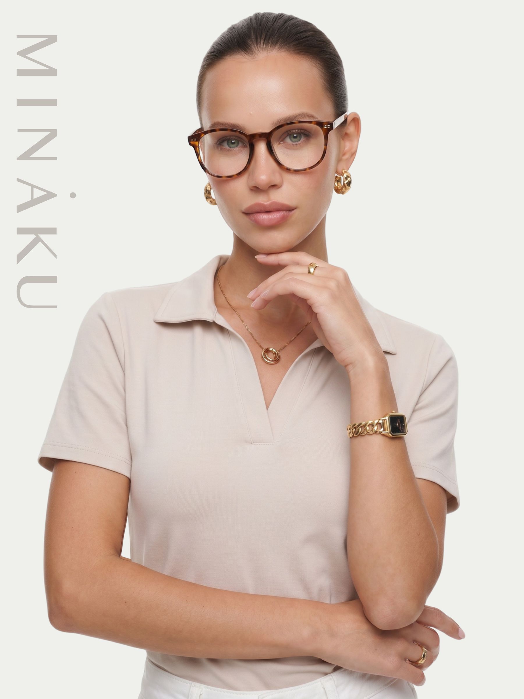 Поло женское MINAKU, размер 46-48 (L), интерлок, бежевая