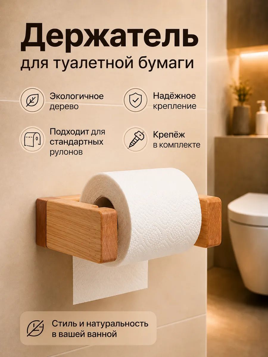 Держатель для туалетной бумаги, деревянный, Adelica, береза