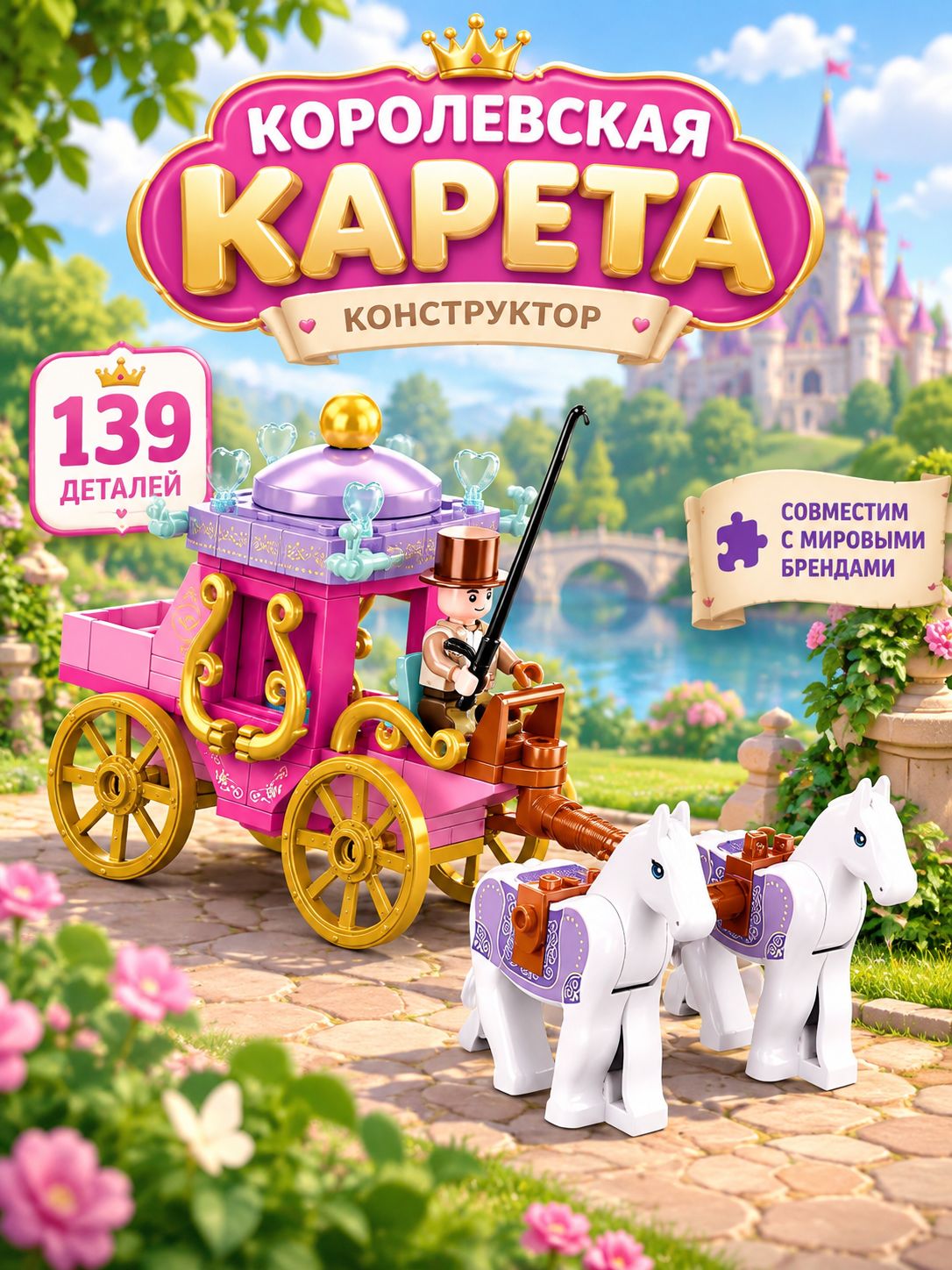 Конструктор для девочки, "Королевская карета" 139 деталей