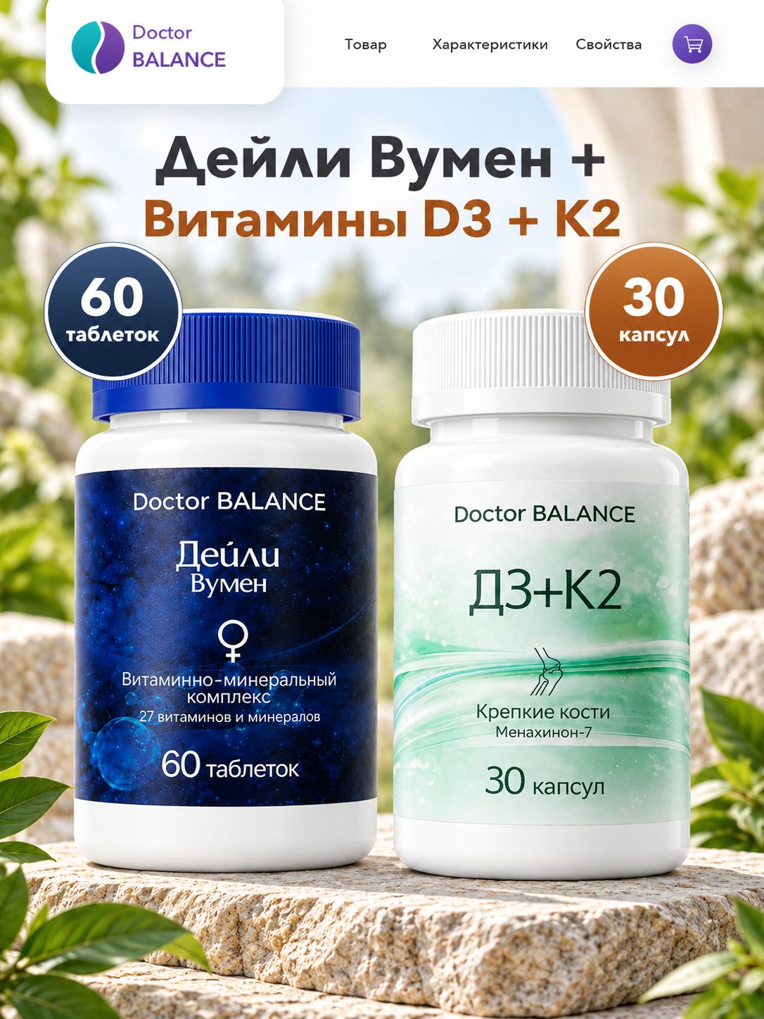 Набор Doctor Balance: Витамины для женщин Дейли Вумен 60 + Витамины D3 + K2 30