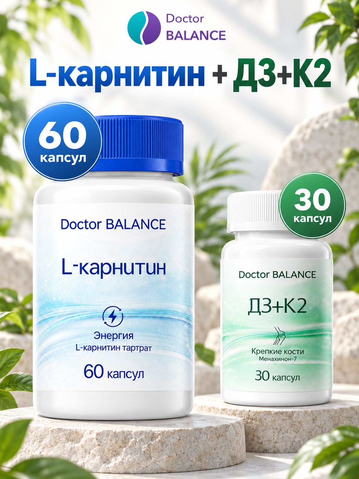 Набор Doctor Balance: Витамины D3 + K2 30 + L-карнитин 60