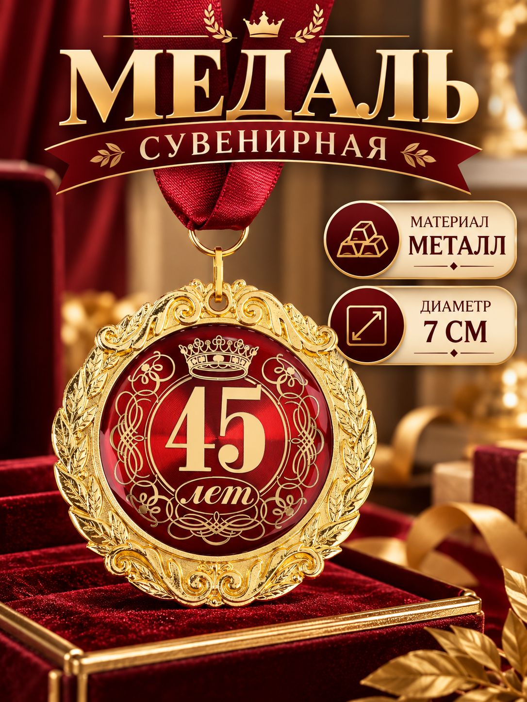Медаль сувенирная юбиляру "45 лет"