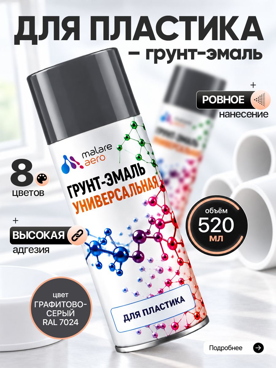Краска для пластика Malare быстросохнущая, матовая, RAL 7024 графитово-серый, 520мл