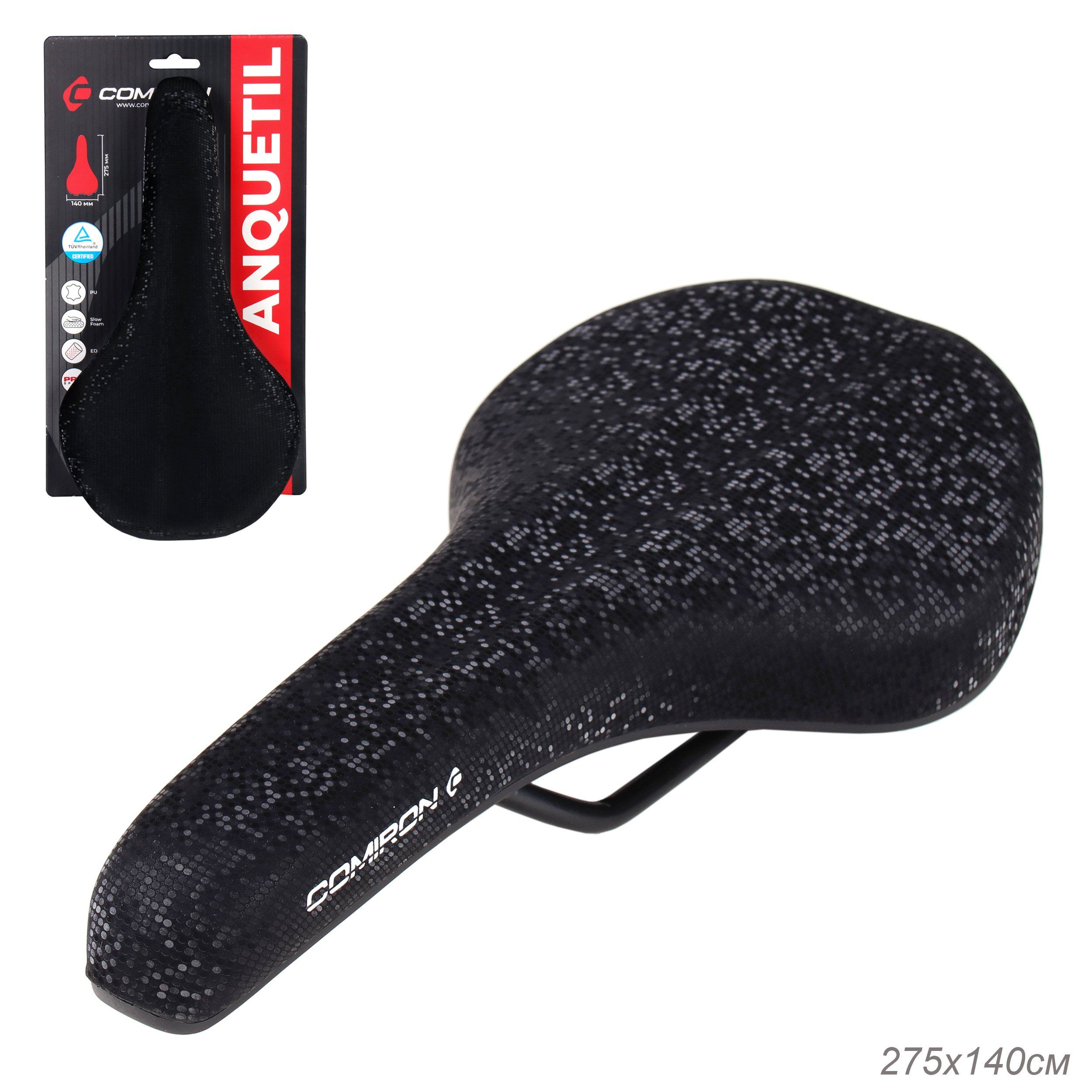 Седло велосипедное MTB COMIRON ANQUETIL M028 275X140, верх: PU принтованный глянец