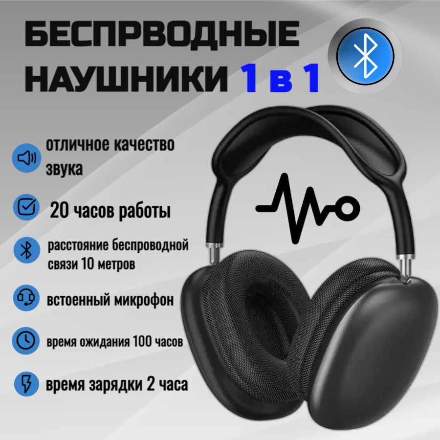 Наушники Накладные беспроводные с микрофоном Air Max, Bluetooth, USB  Type-C. - купить по доступным ценам в интернет-магазине OZON (1425602974)